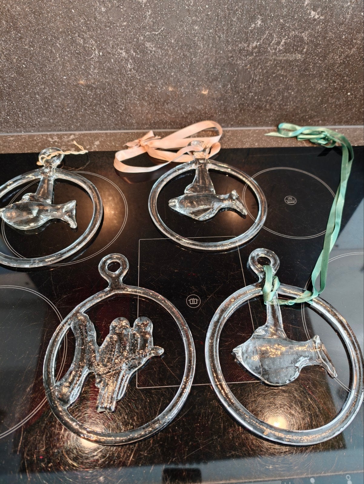 Kosta Boda Raamhangers: 3 Vissen en 1 Vogels op Tak, Ophalen of Verzenden