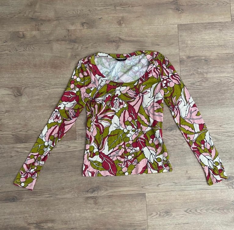 Vanilia Elements top XS longsleeve bloemenprint groen roze, Ophalen of Verzenden, Zo goed als nieuw, Lange mouw, Maat 34 (XS) of kleiner
