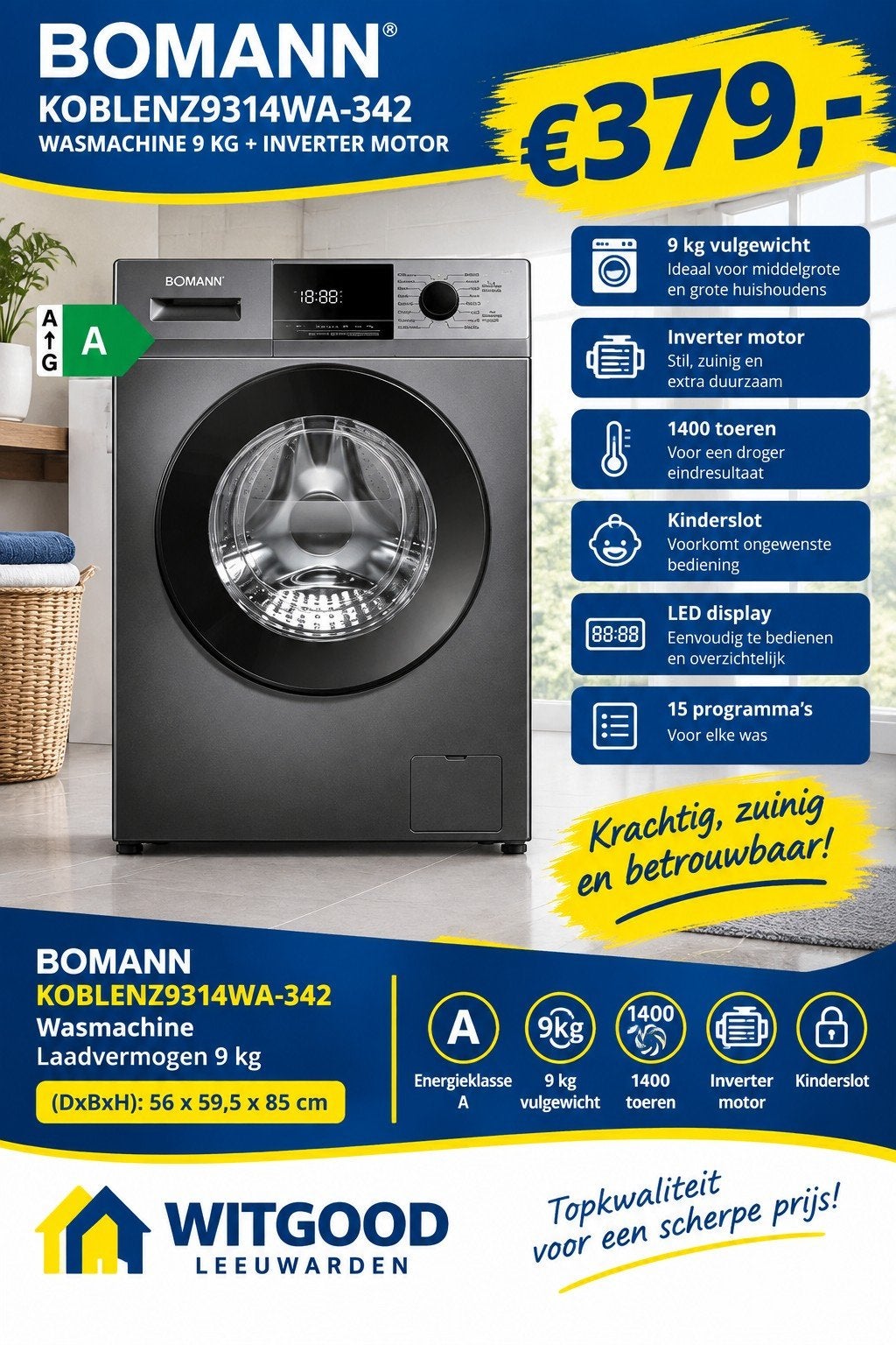 Prachtige Frilec wasmachine! Nieuw met 5 jaar garantie!✅️, 1200 tot 1600 toeren, Frilec, Frilec, 8 tot 10 kg