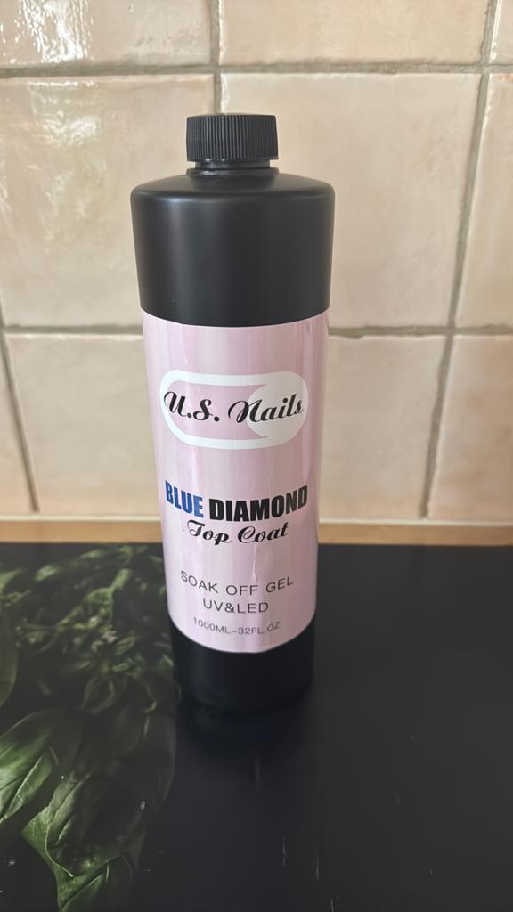 U.S. Nails Blue Diamond Top Coat Soak Off Gel UV & LED 1000m, Ophalen of Verzenden, Nieuw, Overige typen