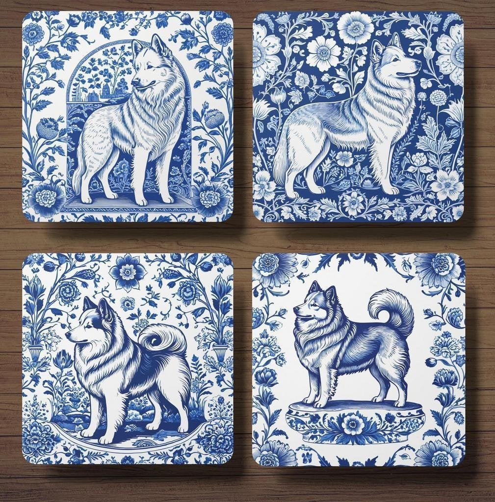 IJslandse Hond Delfts Blauw onderzetters met houder, Ophalen of Verzenden, Nieuw