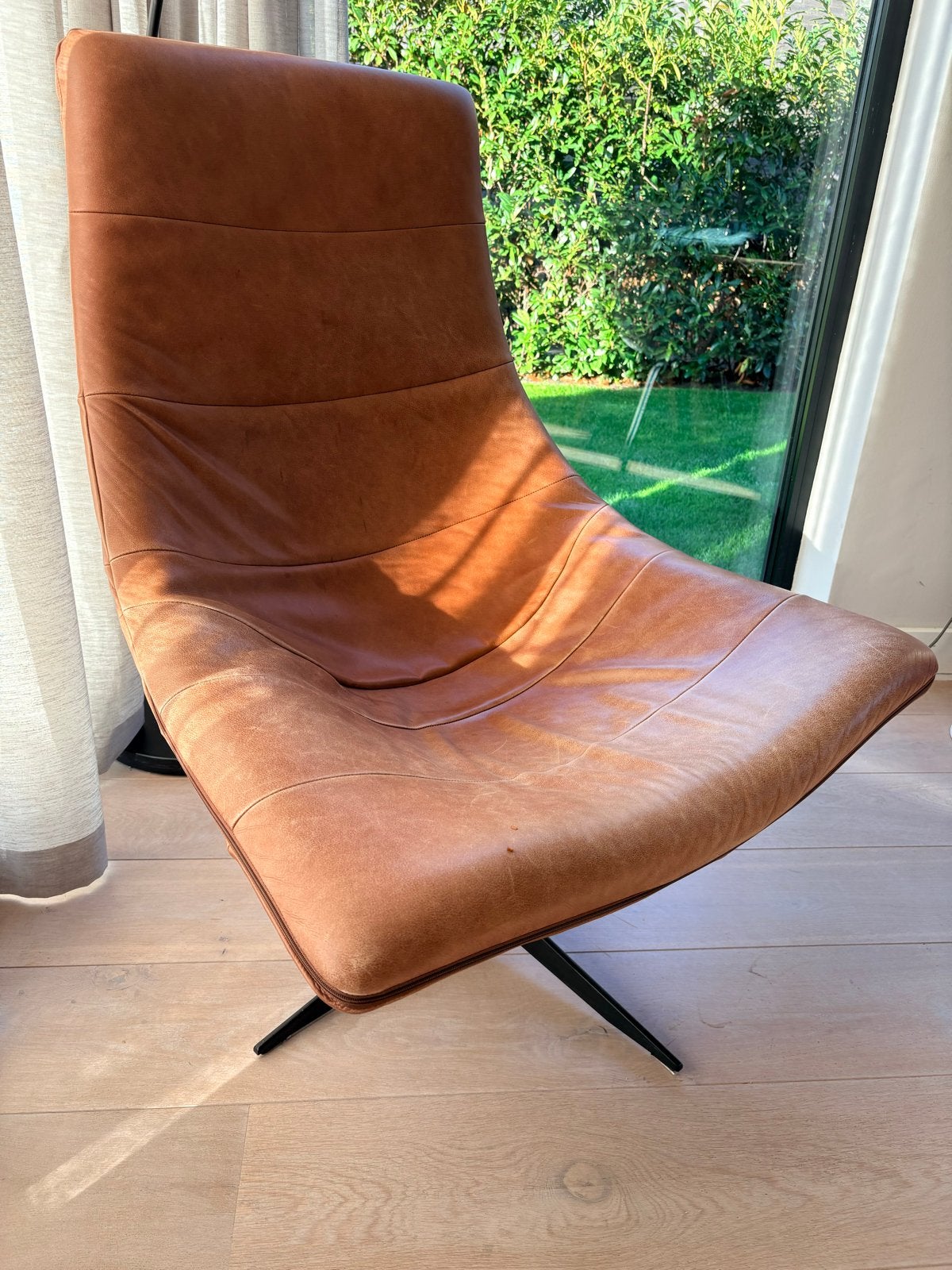Leren fauteuil - Cognac kleur, Ophalen, Gebruikt, Bruin, Leer