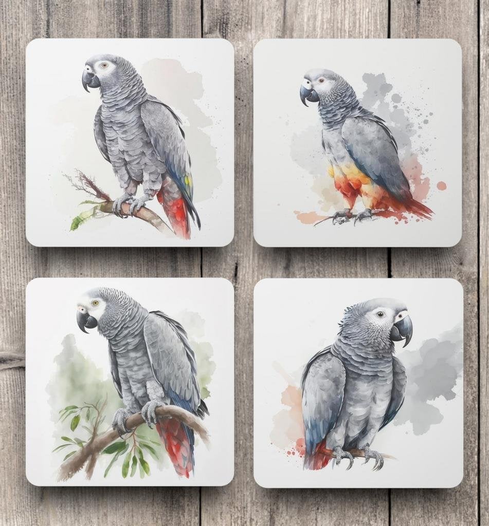 Grijze Roodstaart Aquarel onderzetters met houder, Ophalen of Verzenden, Nieuw