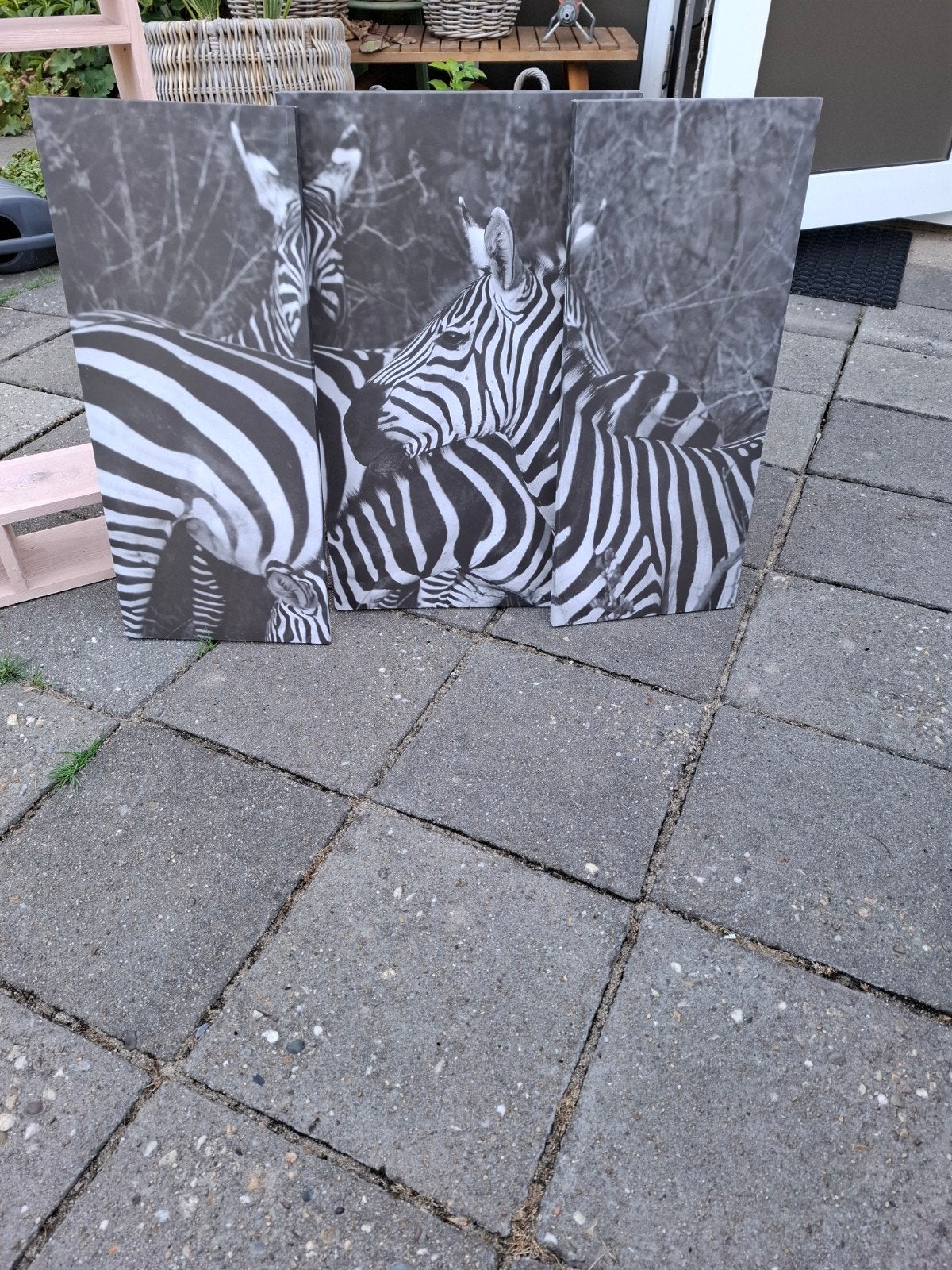 3-luik schilderij zebra's zwart-wit, Ophalen, Gebruikt, Schilderij, 75 tot 100 cm