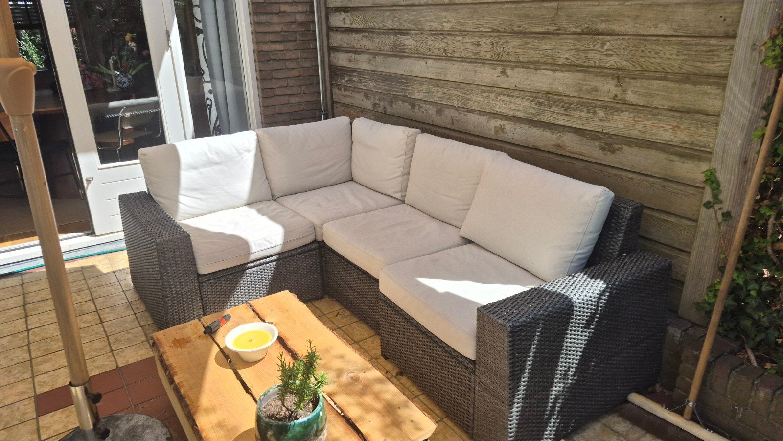 IKEA tuinset/loungebank, donkergrijs met beige kussens, Tuin en Terras, Ophalen, Gebruikt