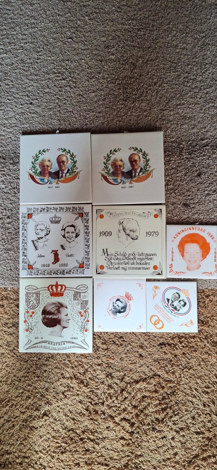 koninklijk huis tegels herdenkingen Juliana Beatrix Margriet, Verzamelen, Ophalen of Verzenden, Zo goed als nieuw, Nederland, Overige typen