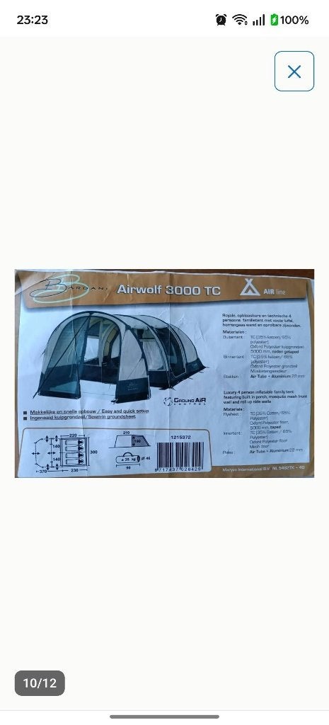 Bardani Airwolf 3000 TC tent, Caravans en Kamperen, Tenten, tot en met 4, Zo goed als nieuw, Ophalen