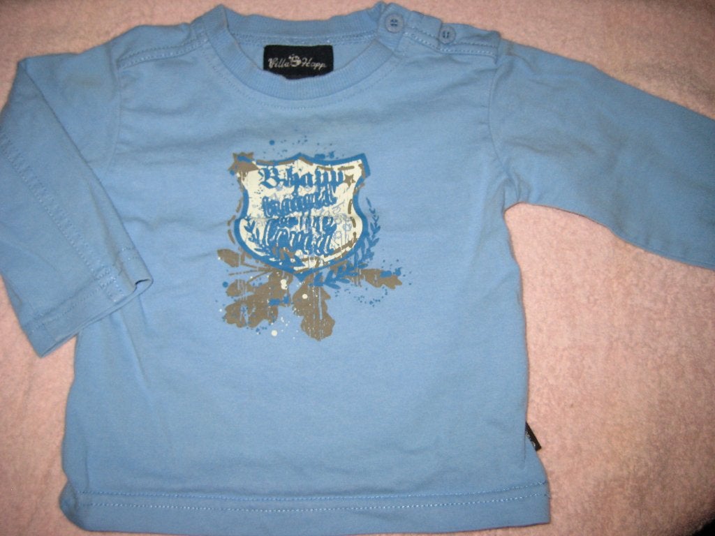 Lichtblauw shirt, 74, 6-9m, Villa Happ, Ophalen of Verzenden, Zo goed als nieuw, Jongetje, Shirtje of Longsleeve
