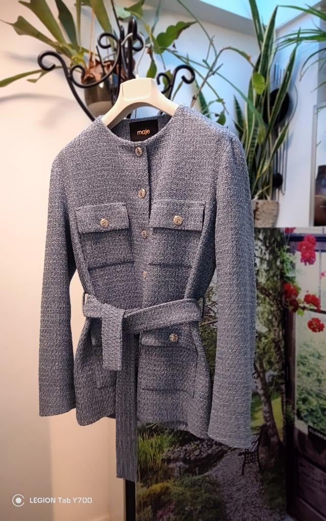Maje Tweed Jasje met Ceintuur M, Maat 38/40 (M), Blauw, Nieuw, Ophalen of Verzenden
