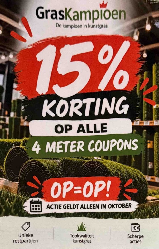 4 Meter Kunstgras Restanten Nu 15% EXTRA Coupon Korting, Ophalen of Verzenden, Nieuw, 20 m² of meer, Kunstgras