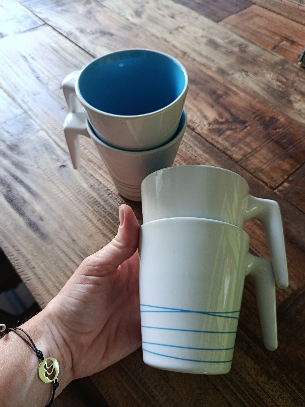 IKEA FÄRGRIK Mokken - Set van 4 - Wit/Blauw, Gebruikt, Keramiek, IKEA, Modern