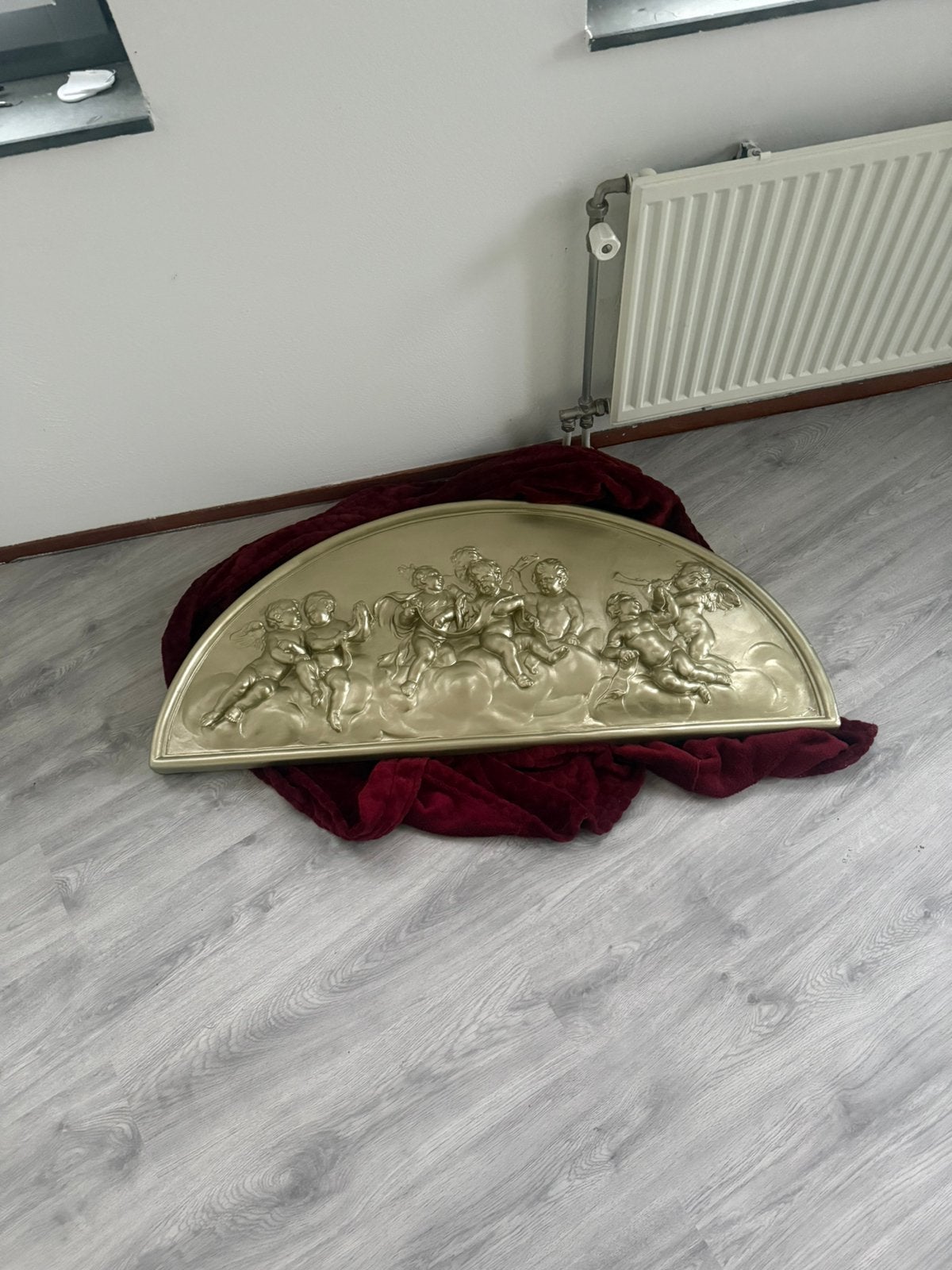 Goudkleurige gipsen grote wandecor engelen, Ophalen of Verzenden