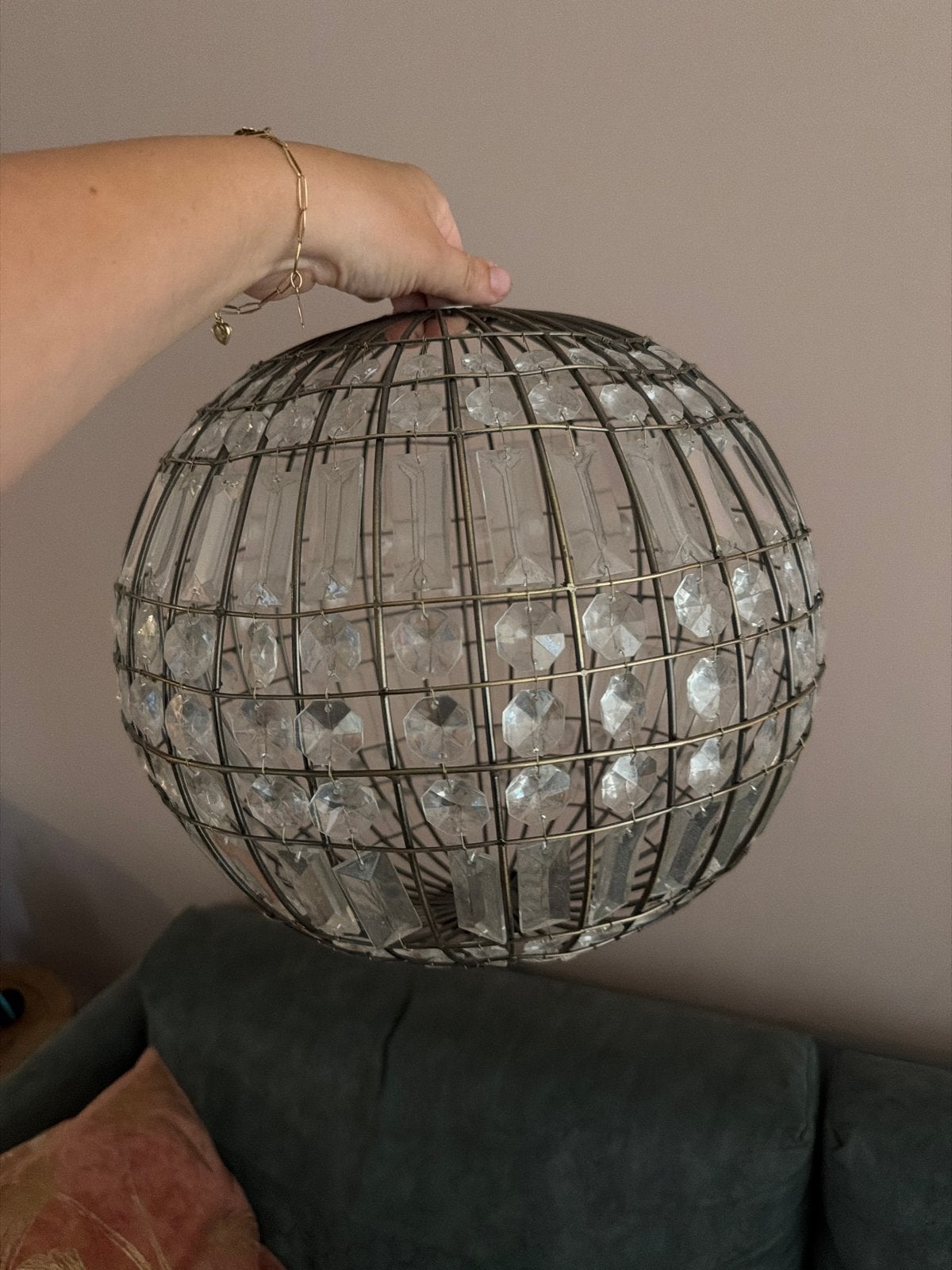 Kristallen lamp 30cm - Vintage stijl plafondlamp, Ophalen of Verzenden, Gebruikt, Glas, E27 (groot)