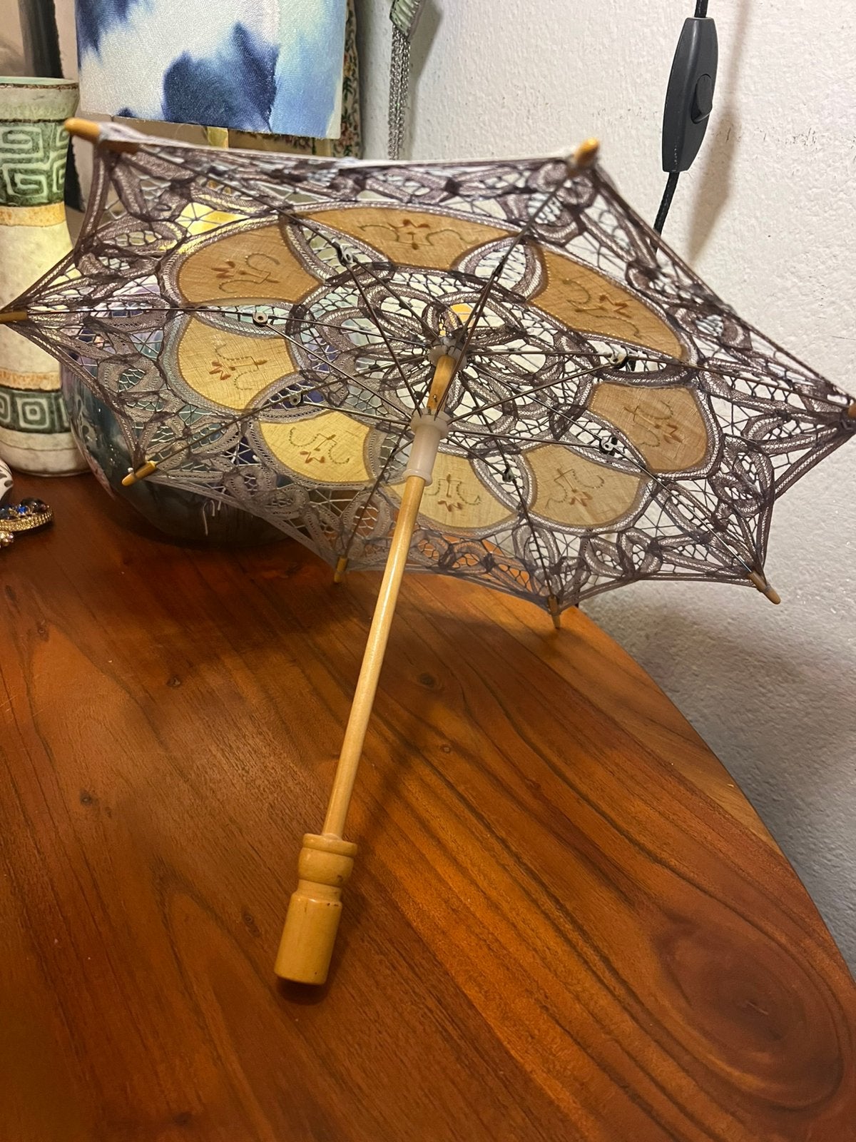 Vintage brocante gehaakt poppen parasolletje parasol paraplu, Ophalen of Verzenden, Gebruikt, Accessoires