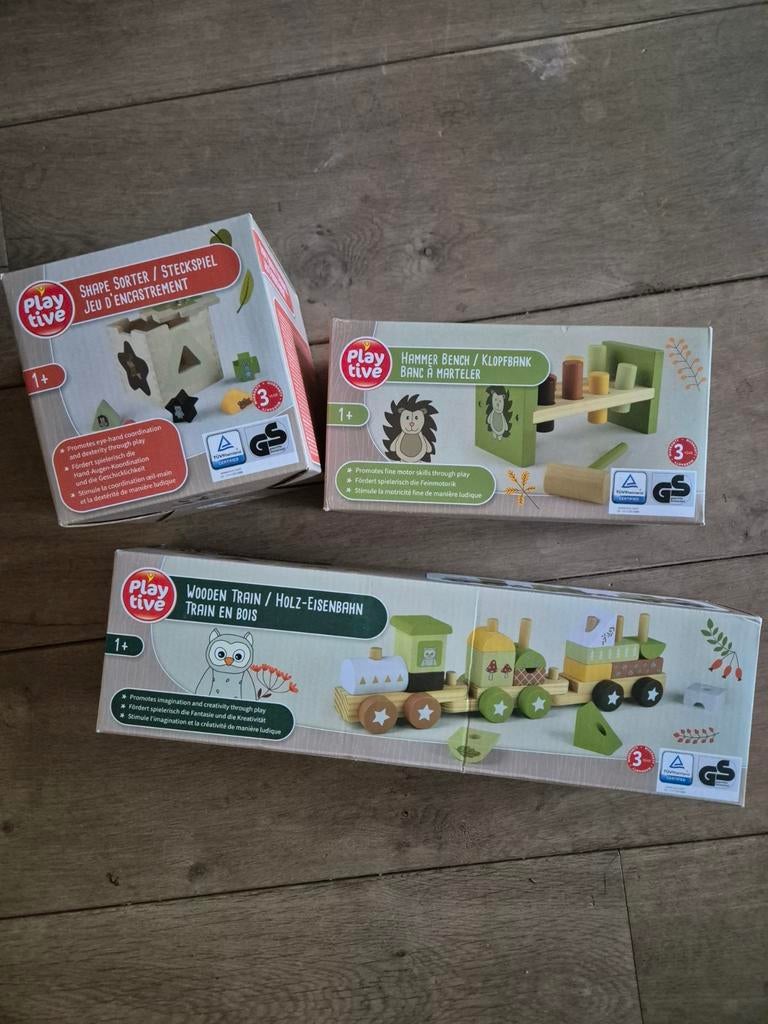 Playtive Houten Speelgoed Set: Trein, Klopbank & Vormenstoof, Ophalen, Nieuw, Overige typen