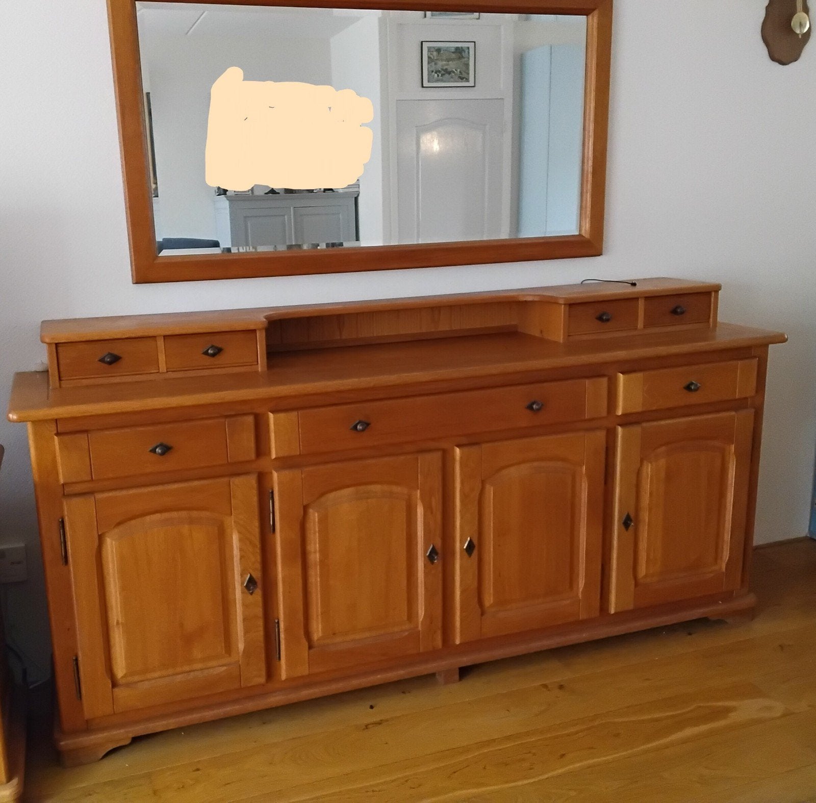 eiken dressoir met spiegel, Ophalen, Gebruikt, Eikenhout, Met lade(s)
