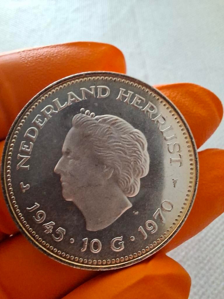 Zilveren 10 Gulden Juliana Herrijst 1945-1970, Koningin Juliana, Zilver, Ophalen of Verzenden, Losse munt