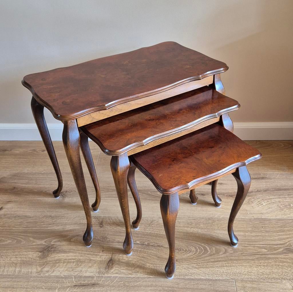 Antieke Queen Anne nesttafels salontafel vintage, Ophalen, Minder dan 45 cm, 55 tot 75 cm, Rechthoekig
