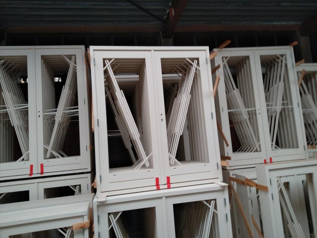 Hardhouten kozijnen met dubbele tuindeuren, Doe-het-zelf en Verbouw, Nieuw, Ophalen of Verzenden, Buitendeur, Hout