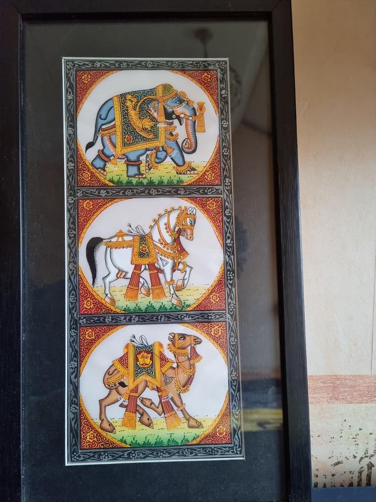 Ingelijst schilderij met Indiase kunst, Ophalen of Verzenden