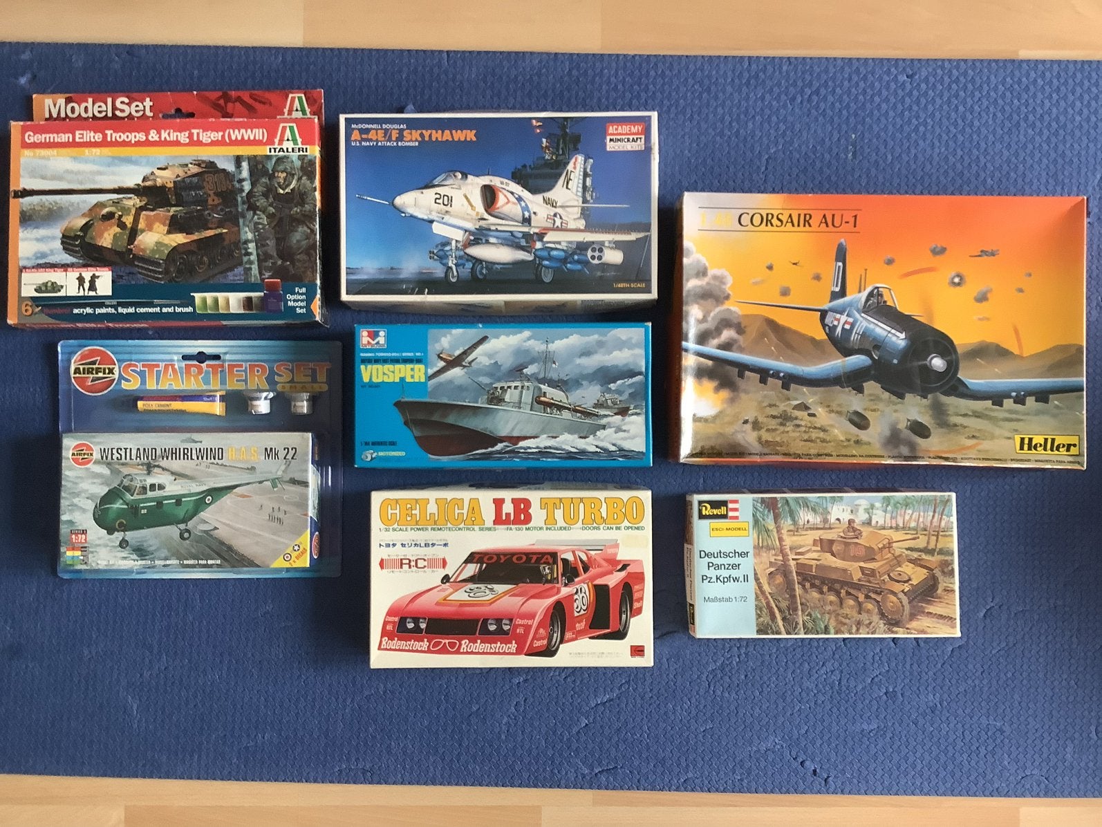 7 diverse bouwpakketten boot heli tanks vliegtuigen auto rc, Ophalen, Nieuw