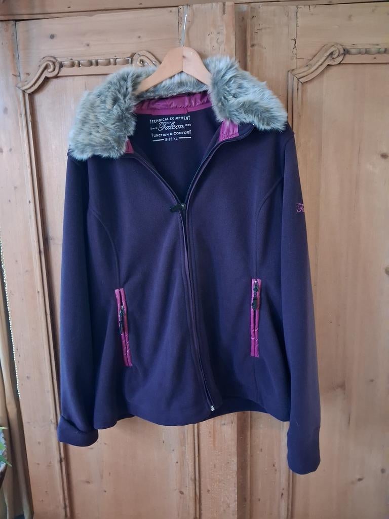 Falcon Fleece Jas Dames XL - Paars met Bontkraag, Falcon, Paars, Maat 46/48 (XL) of groter, Ophalen of Verzenden