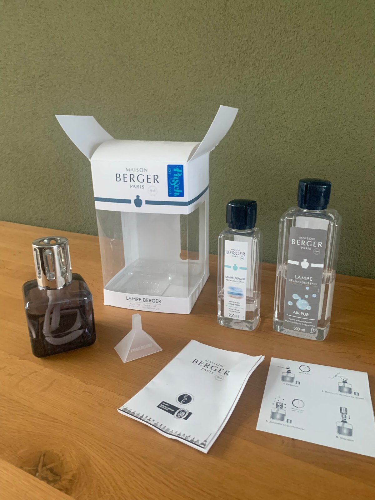 Maison Berger Lampe Berger set met navullingen, Ophalen, Zo goed als nieuw, Glas