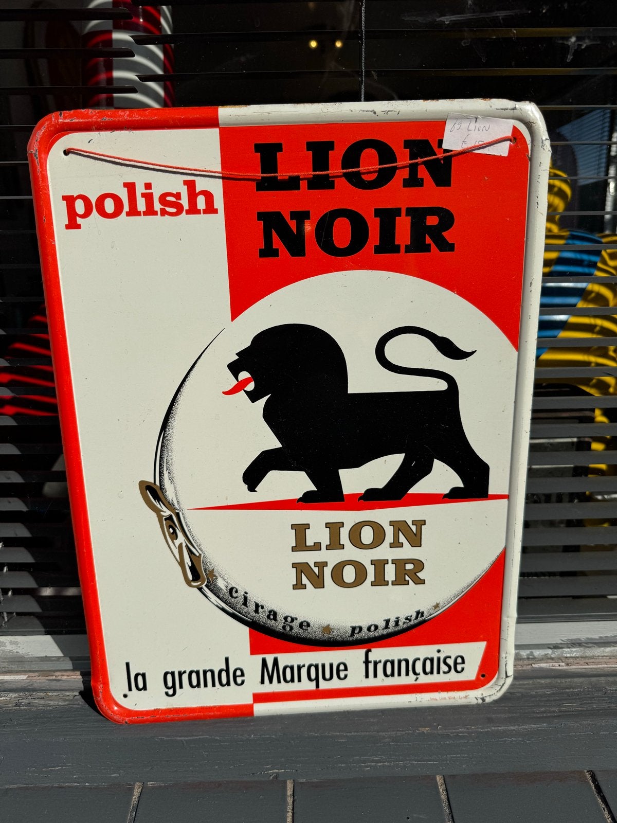 Vintage Lion Noir Reclamebord - Schoenpoets, Reclamebord, Gebruikt, ., Ophalen of Verzenden