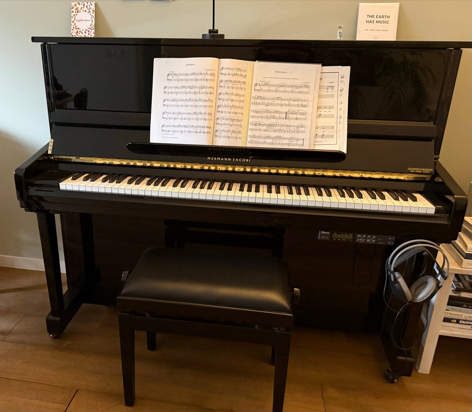 Hermann Jacobi Piano - silent system, Zwart Hoogglans Breda, Ophalen, Gebruikt, Zwart, Piano