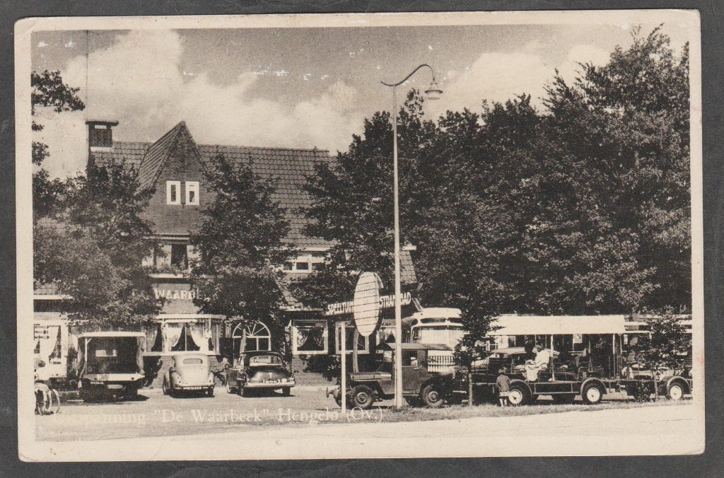 hengelo  de waarbeek met auto,s, Verzenden, 1940 tot 1960, Gelopen, Overijssel