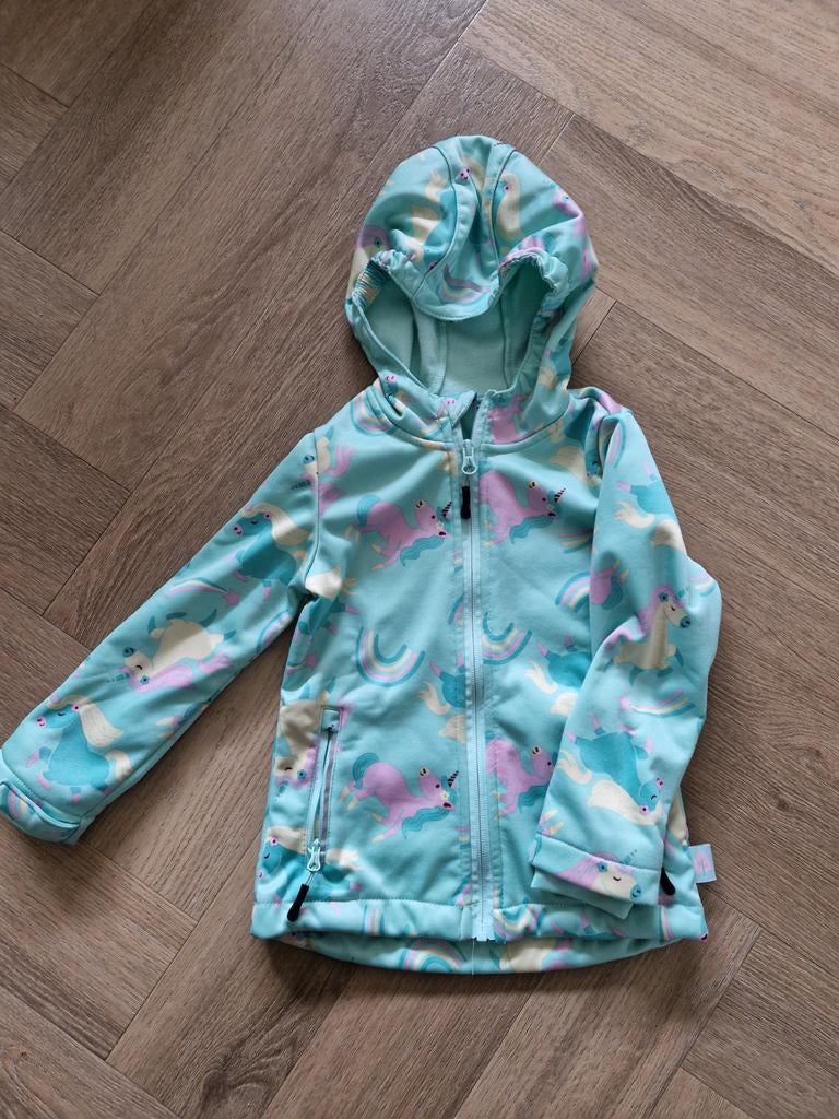 Groene softshell jas met eenhoorns, maat 98/104, Kinderen en Baby's, Kinderkleding | Maat 98, Meisje, Ophalen of Verzenden, Zo goed als nieuw