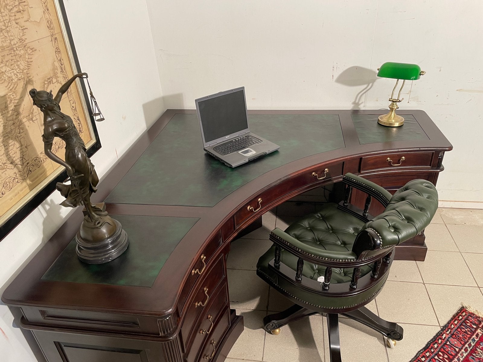 Zeldzaam Engels Mahonie Hoekbureau met Groen Inlegwerk, Ophalen, Hout, 180 cm, Westeinde 326