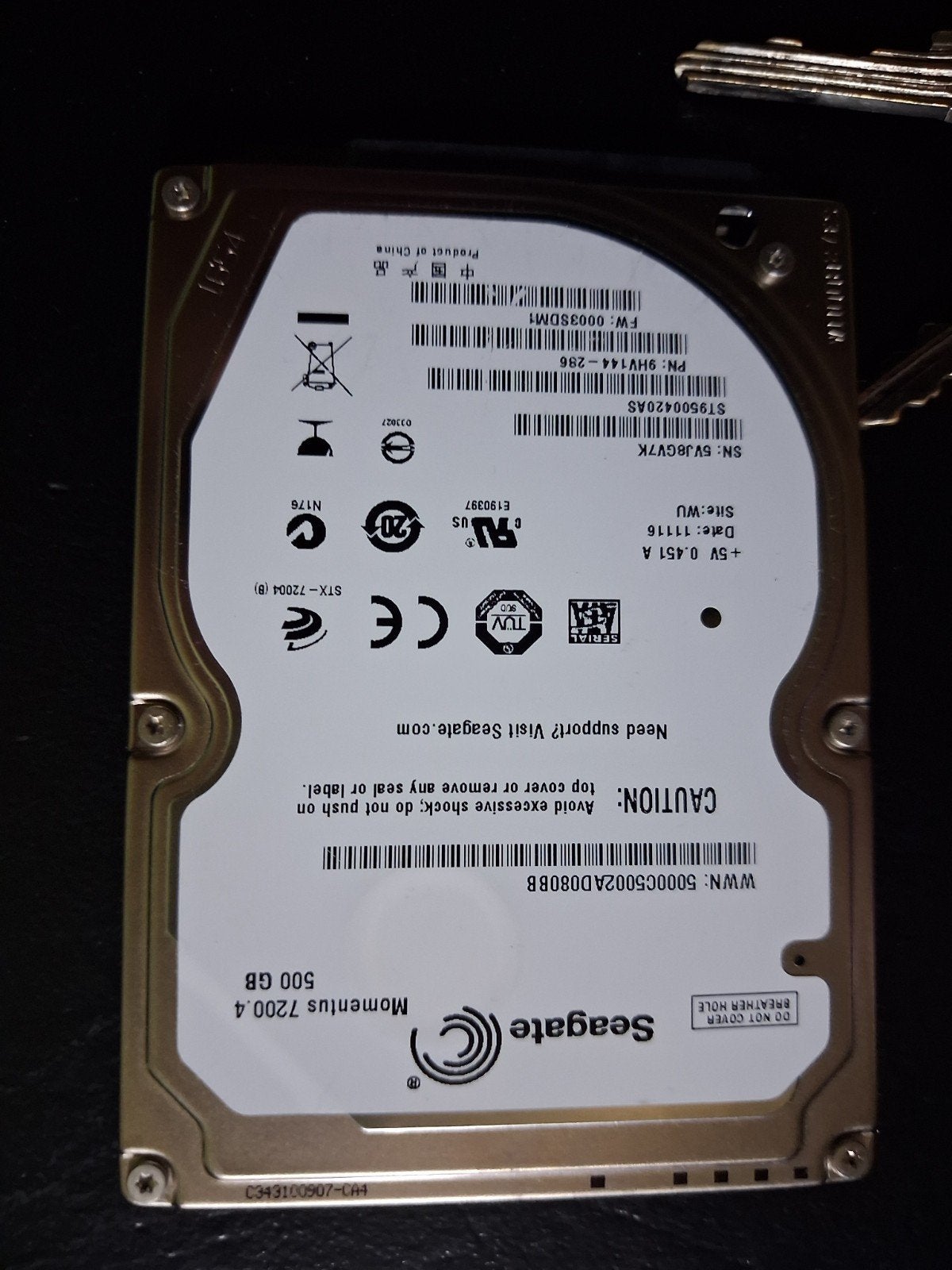 Seagate Momentus 7200.4 500GB HDD, Computers en Software, Harde schijven, Gebruikt, Laptop, Intern, HDD, SATA, Ophalen of Verzenden