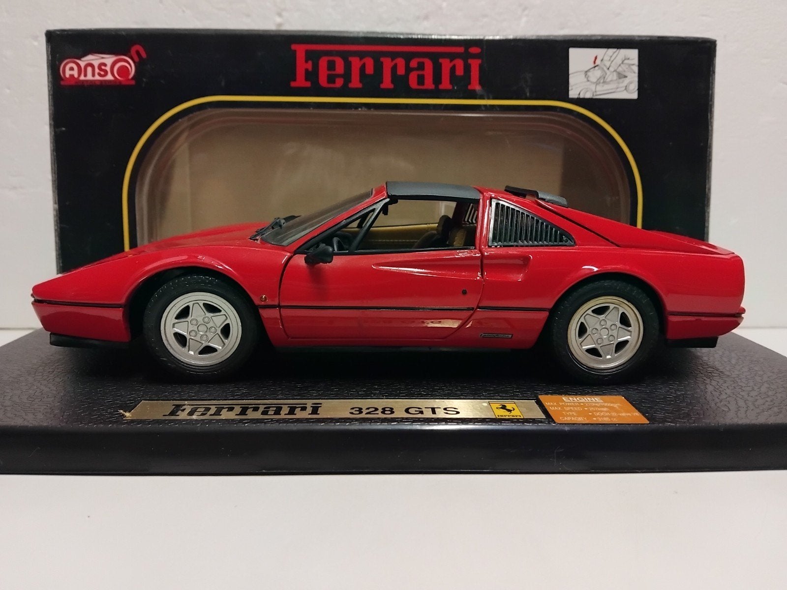 Ferrari 328 GTS incl dak rood of zwart Anson metal 1:18 KRD, Hobby en Vrije tijd, Ophalen of Verzenden, Zo goed als nieuw, Auto