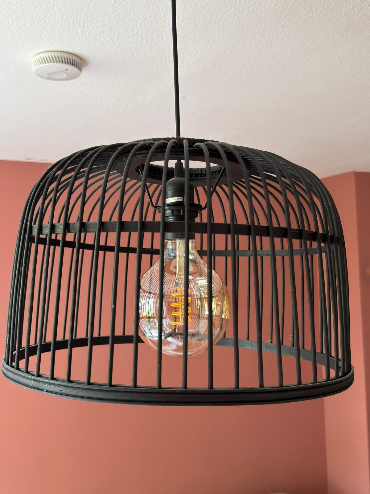 Zwarte hanglamp, exclusief peertje, Ophalen, Zo goed als nieuw, Natuurlijk materiaal, E27 (groot)