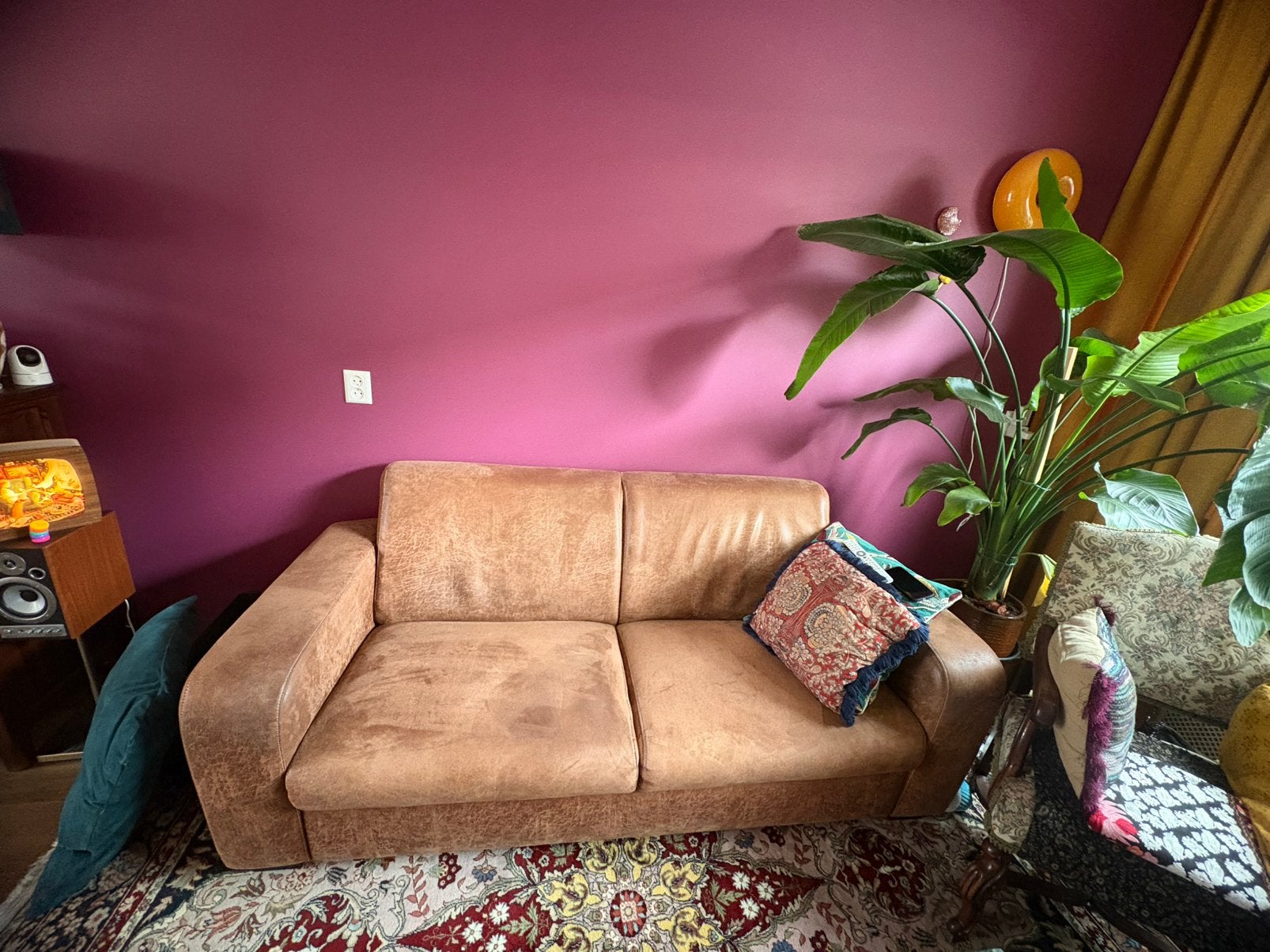 Gratis Bruine leren 3-zits Bank., Huis en Inrichting, Ophalen, Gebruikt, Leer