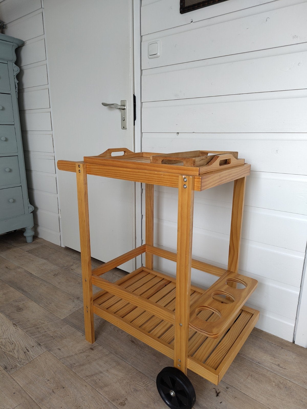 Houten serveerwagen met afneembare dienbladen, Ophalen, Gebruikt, Afneembaar, Dienblad