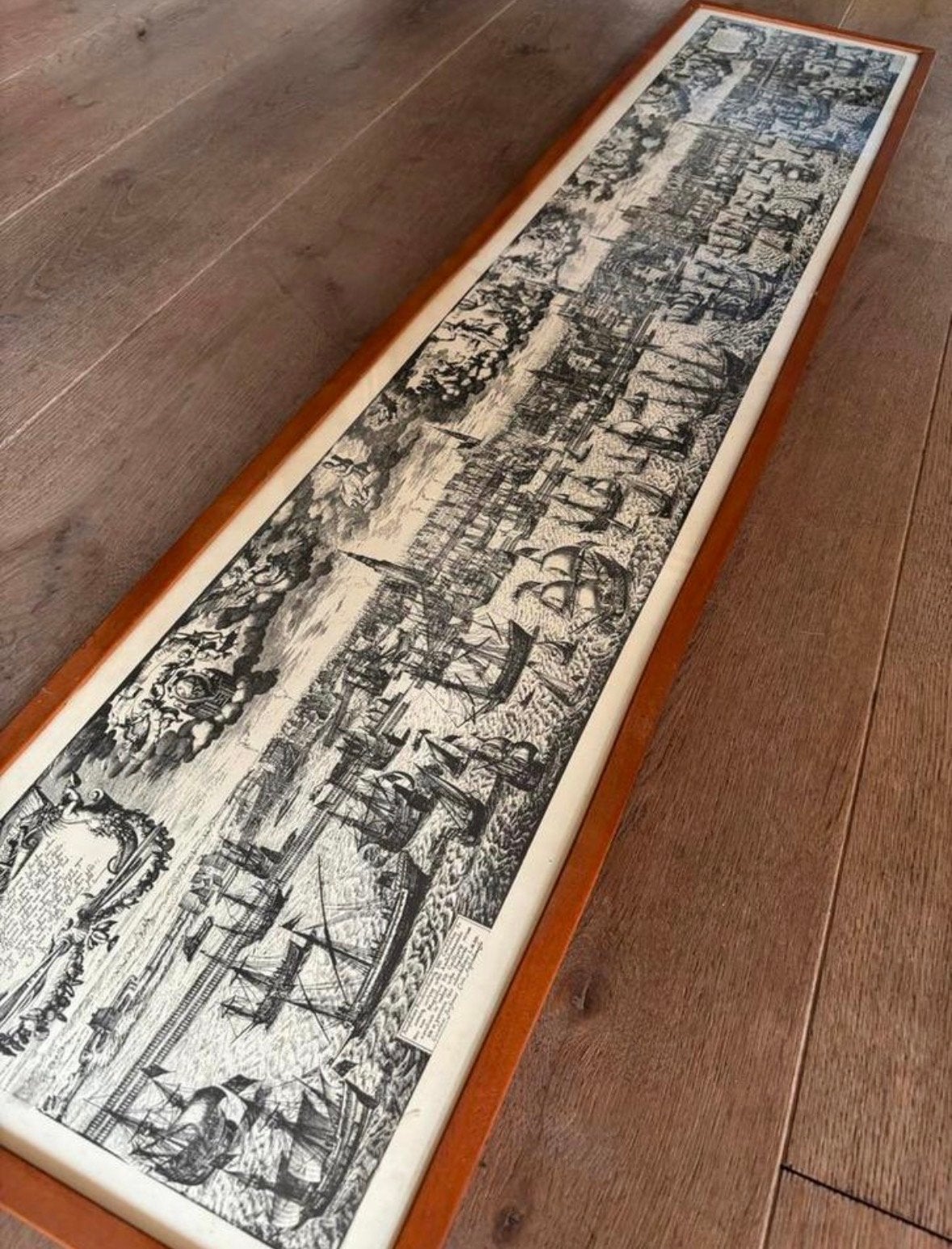 XL Panoramisch Profiel Amsterdam vanaf het IJ - Blaeu, Ingelijst, Stadsgezicht, Gravure, 1600 - 1699