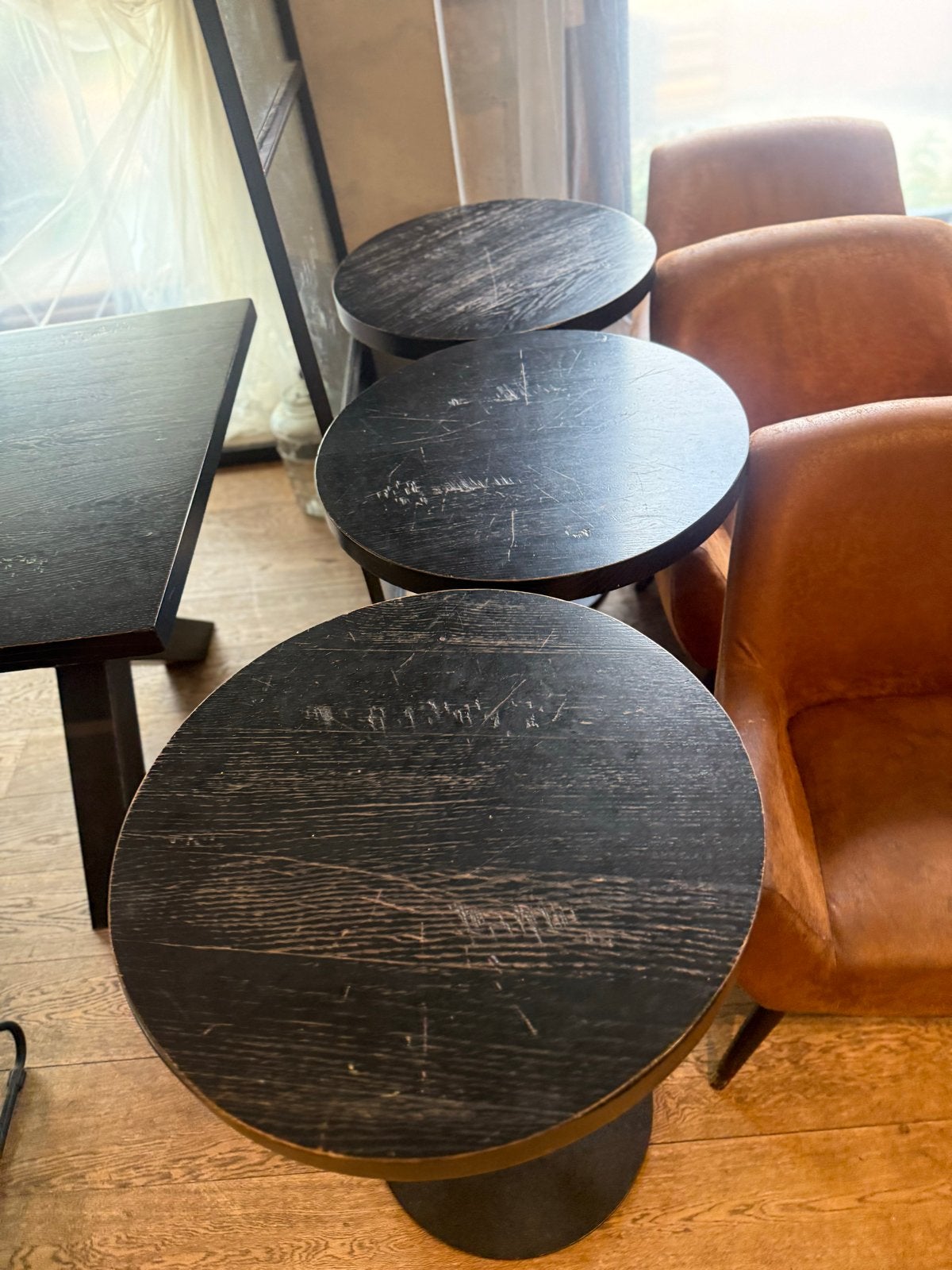 zwarte ronde bijzettafels en tafeltjes 60cm en 50cm (laag), Huis en Inrichting, Tafels | Bijzettafels, Ophalen, Minder dan 55 cm