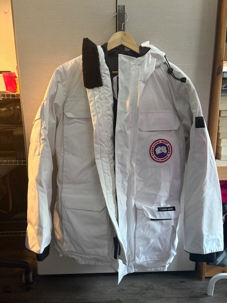 Canada Goose White Bomber Jacket, Wit, Canada Goose, Ophalen of Verzenden, Maat 56/58 (XL)