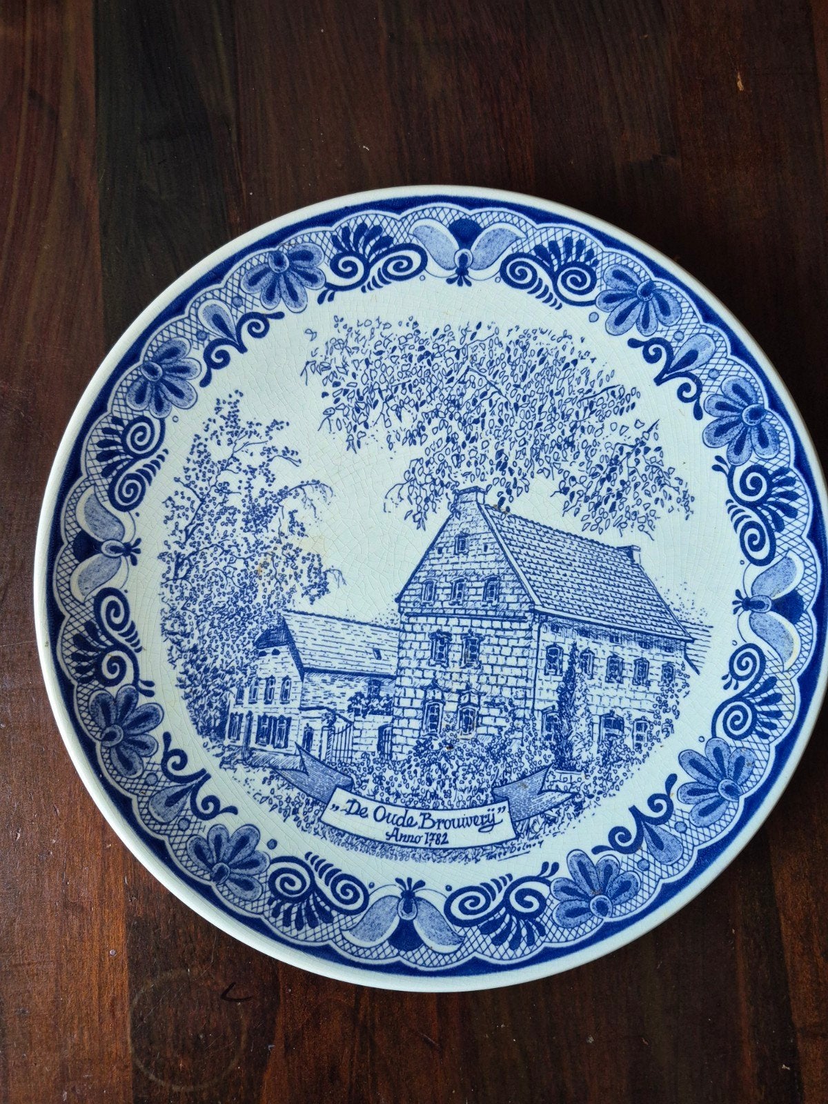 Delfts Blauw Wandbord "De Oude Brouwerij" Anno 1782, Ophalen