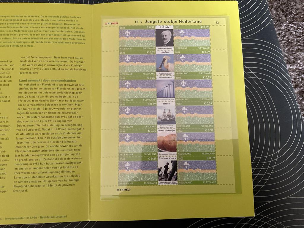 PTPOST Postzegelvel Flevoland 2002 - Jongste stukje Nederlan, Postzegels en Munten, Postzegels | Nederland, Ophalen of Verzenden