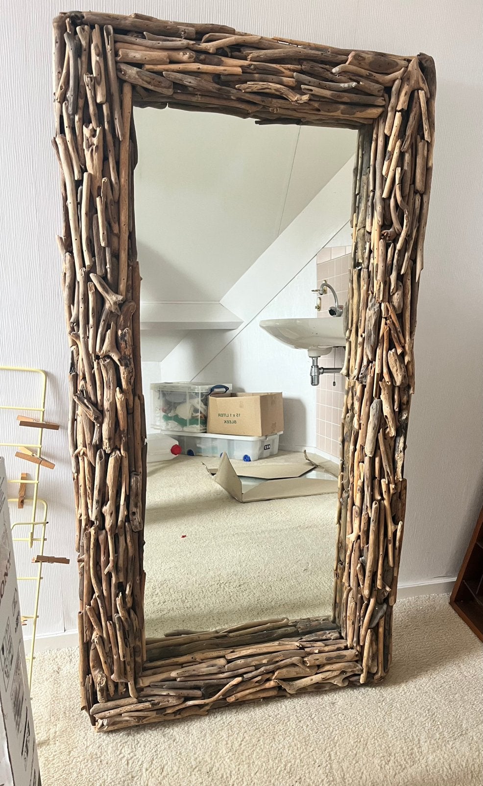 spiegel met houten lijst, Ophalen, 100 tot 150 cm, Zo goed als nieuw, Rechthoekig