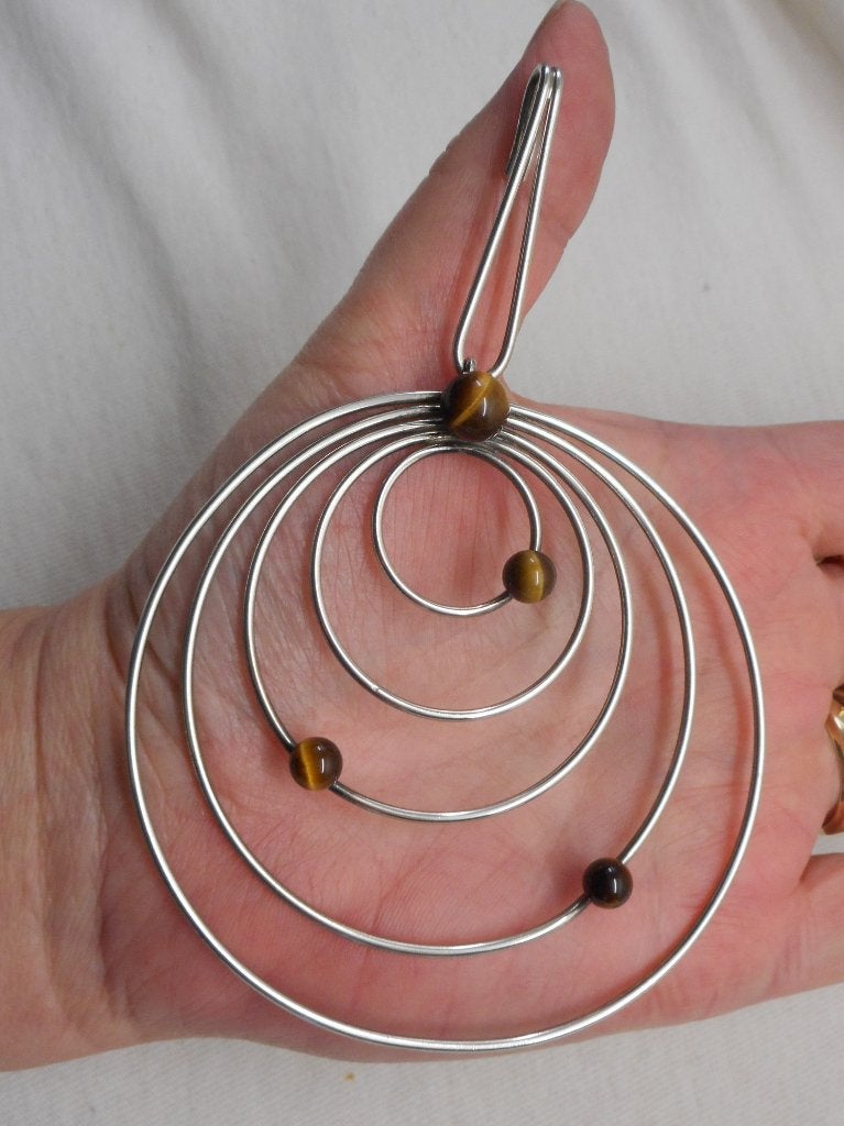 Zilveren Deense spang met royale modernist hanger, Met hanger, Verzenden, Zo goed als nieuw, Zilver