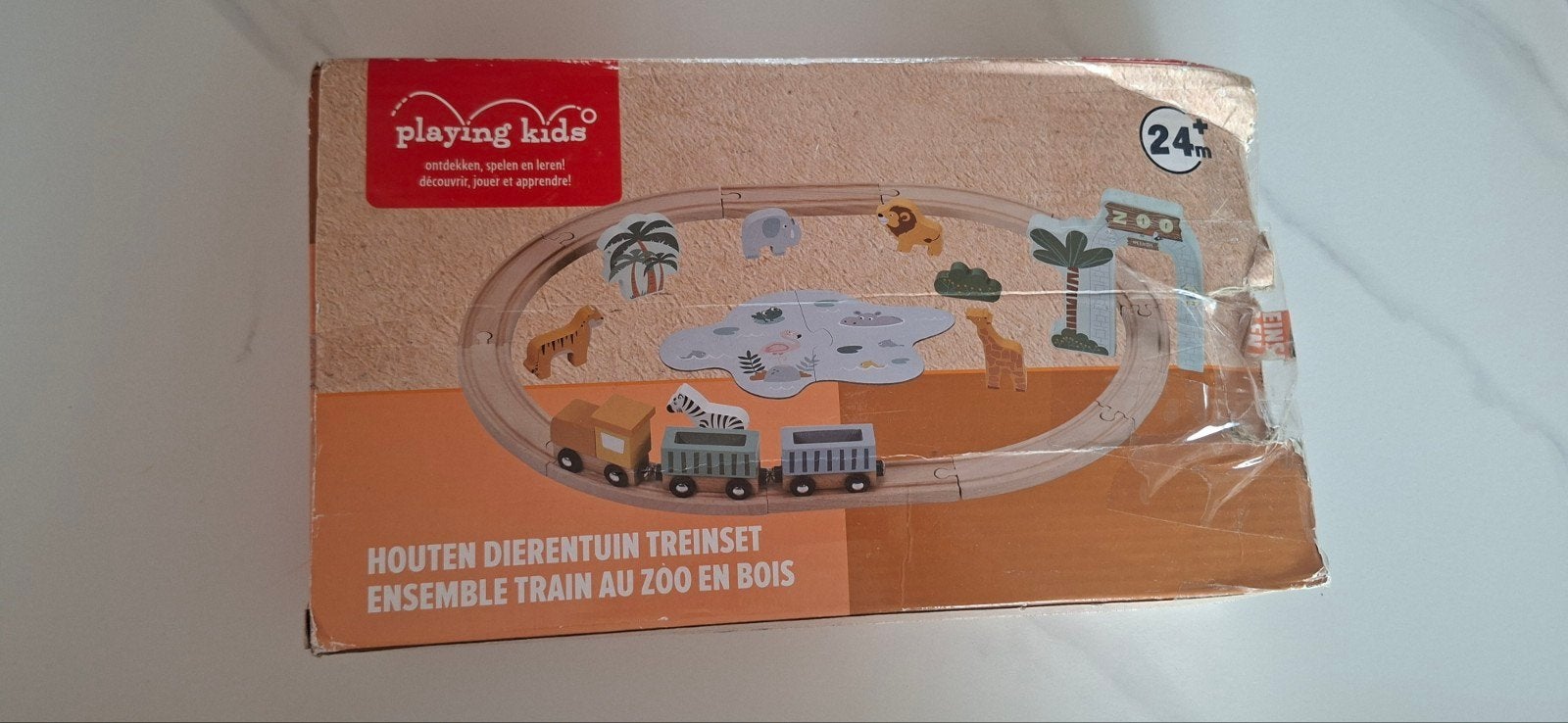 Houten Dierentuin Treinset - Playing Kids, Ophalen of Verzenden, Zo goed als nieuw
