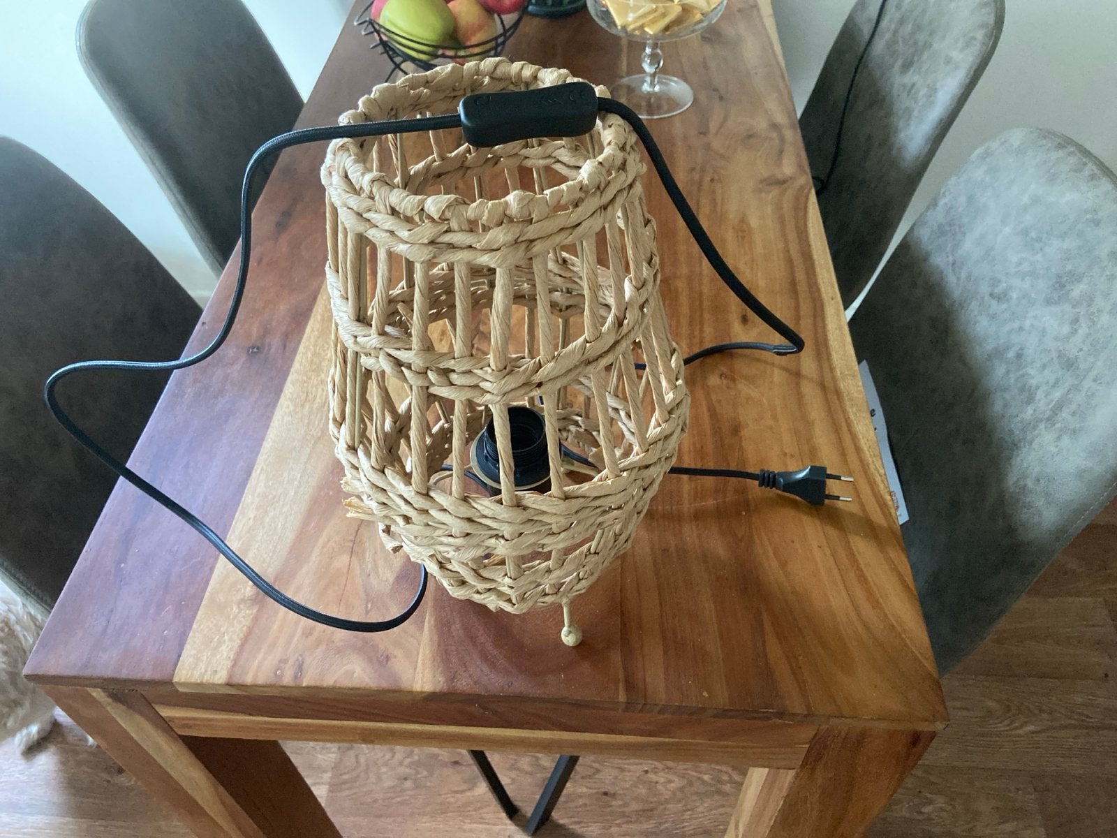 Rotan tafellamp - Sfeerlamp, Met schakelaar, Natuurlijk materiaal, E27 (groot), Landelijk