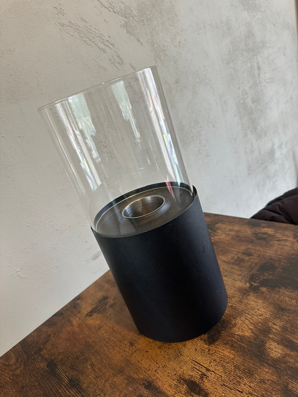 Zwart Metalen Windlicht Bio-Ethanol Sfeerlantaarn met Glas, Tuin en Terras, Ophalen of Verzenden, Nieuw