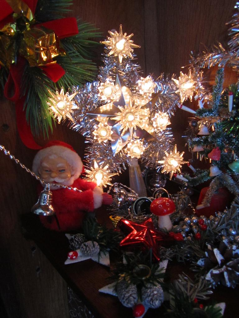 Vintage tinsel kerstster/piek met verlichting, Diversen, Kerst, Ophalen of Verzenden, Gebruikt