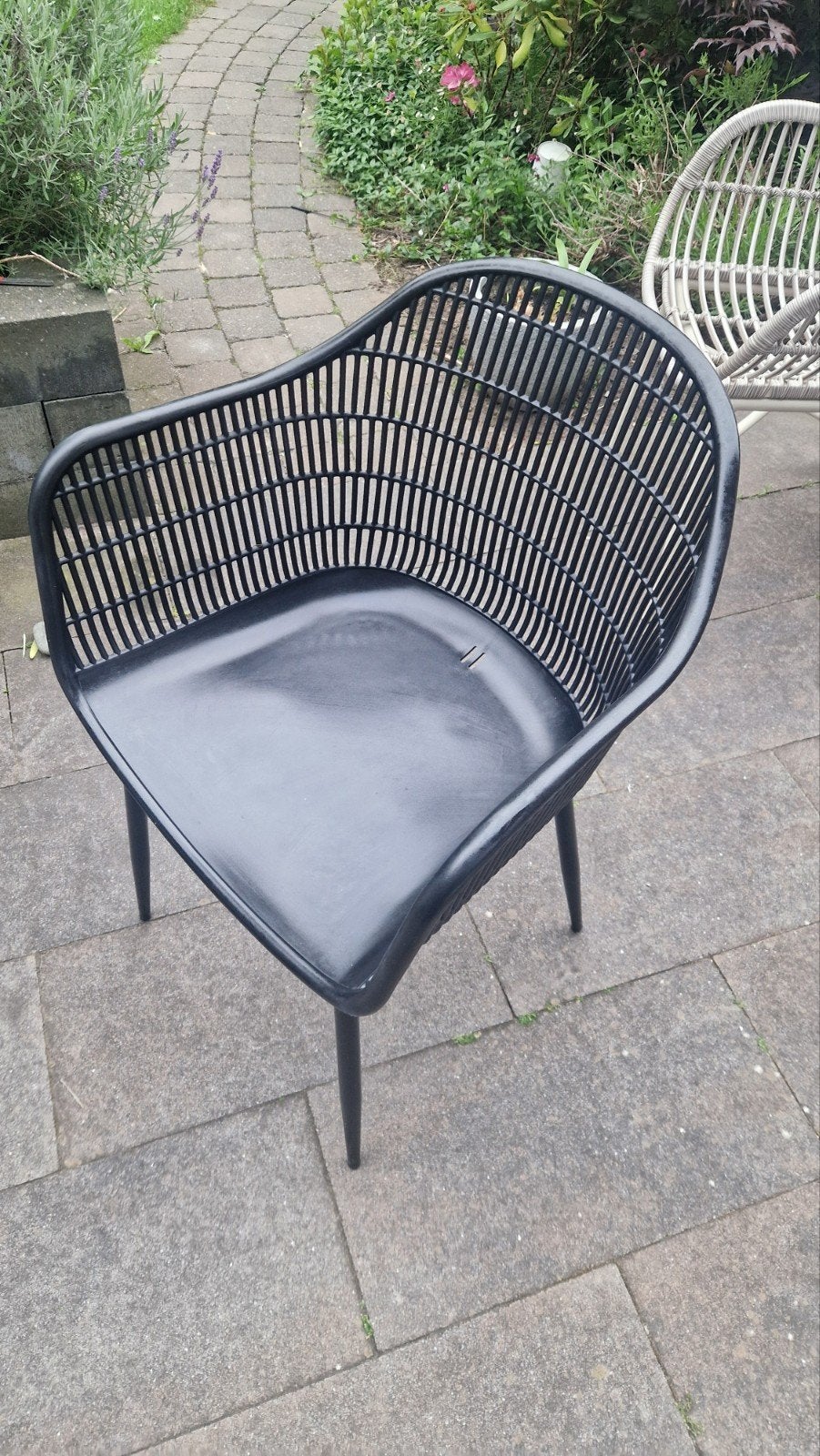 2 Zwarte Tuinstoelen, Tuin en Terras, Tuinstoelen, Ophalen, Gebruikt, Plastic