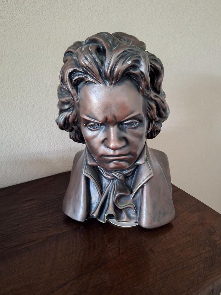 Beethoven Buste - Klassiek Componist Standbeeld, Antiek en Kunst, Buste, Ophalen of Verzenden, Gepatineerd, 20 - 50 cm